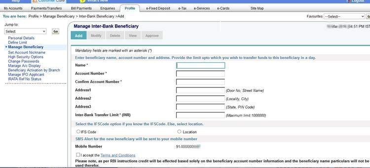 Add interbank Beneficiary in SBT