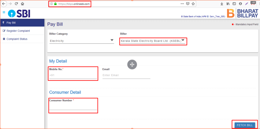 KSEB online bill payment through sbi