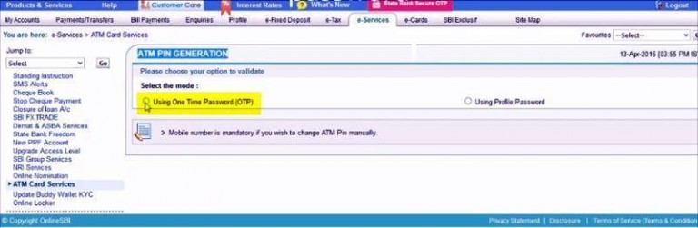 how to activate sbi atm card through net banking