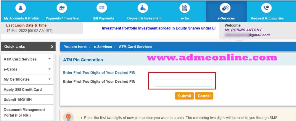 Enter the first 2 didgits of SBI ATM Pin
