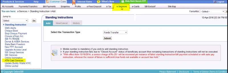 Online SBI ATM Card Services