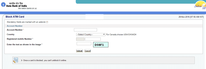 Block ATM Card online