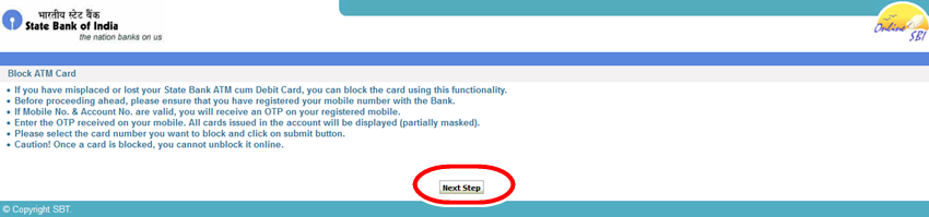Block SBI ATM Card Online