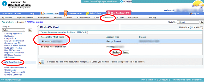 sbi toll free number for atm block