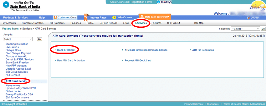 e-services atm card services