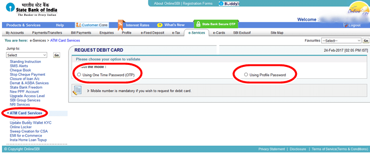 Apply New ATM Debit Card - Option-Validate