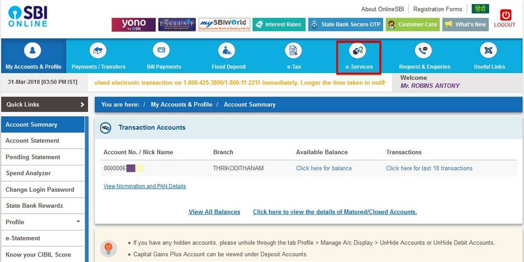 how to find sbi credit card number online