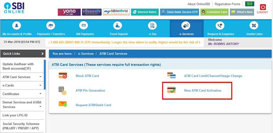 New ATM Debit Card Activation Online