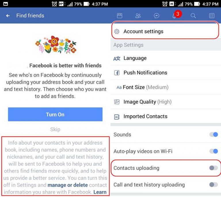 how to turn off sync contacts in facebook