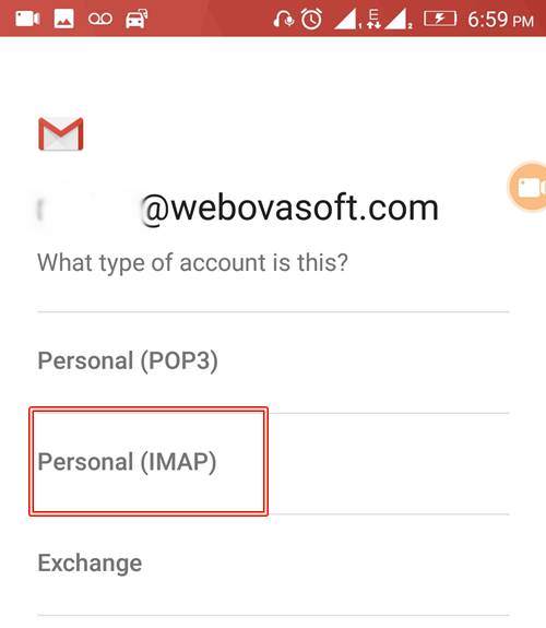 Seelct Account Type Pop3 or Imap