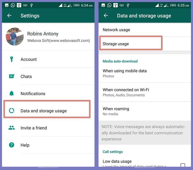 WhatsApp Data and Storage Usage-Settings