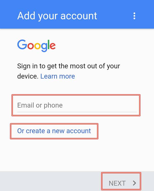 Add Account or create new Gmail Account