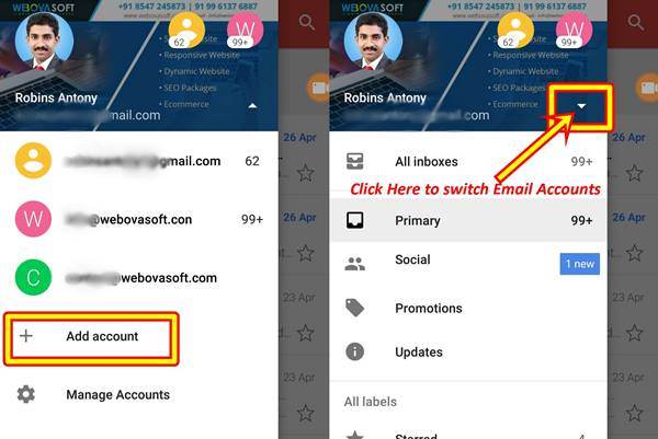 how to switch gmail accounts on android