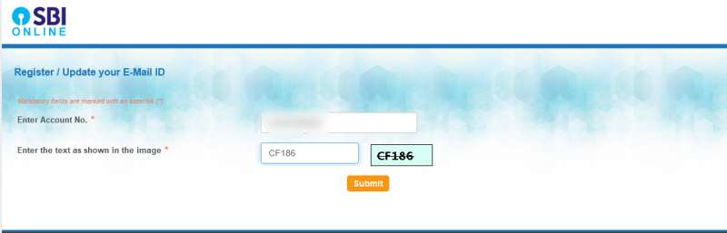 how to register email id in sbi account without net banking