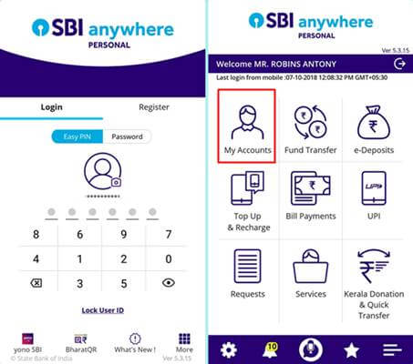 SBI Anywhere App login and MyAccount -