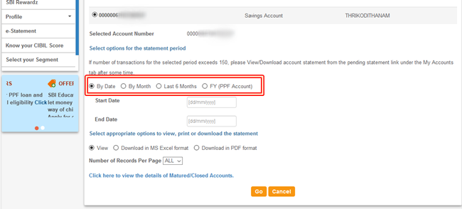 How to get SBI account statement_online-select statement-period