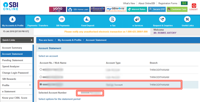 How to get SBI account statement_online using internet banking