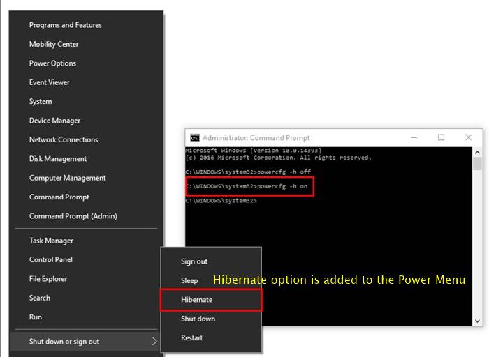 How to enable Hibernate using command prompt