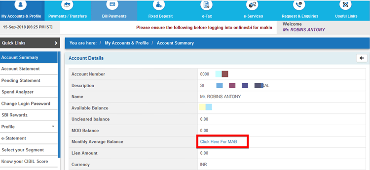 Check Monthly Average Balance in SBI Account Online