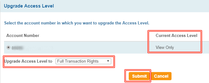 Upgrade to full access level in SBI online