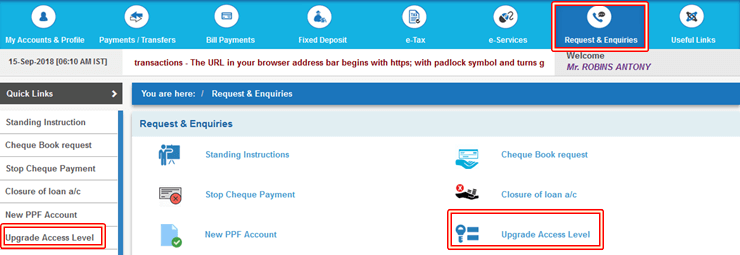 Upgrade access Level in SBI