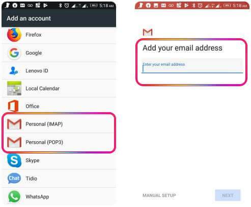 add sbcglobal.net email in android mobile settings