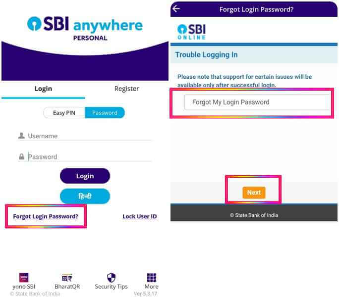 how to change password in sbi anywhere app