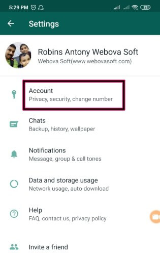 Account Settings WhatsApp Finger Print Lock