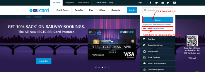 SBI Card Online login