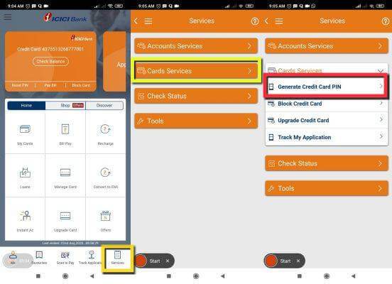 icici credit card pin generation first time