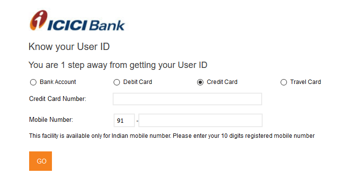 Get User ID ICICI Bank Credit Card