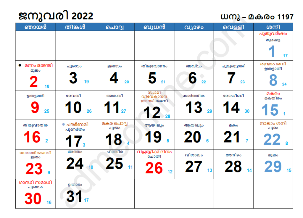 2020 Onam Date Malayalam Calendar 