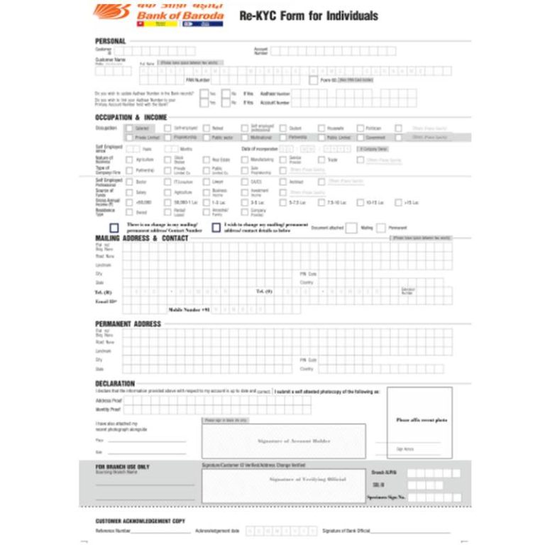 Bank Of Baroda KYC Form [2023]| How To Fill BoB KYC Form