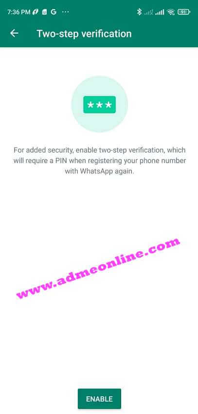 WhatsApp Enable two step verification