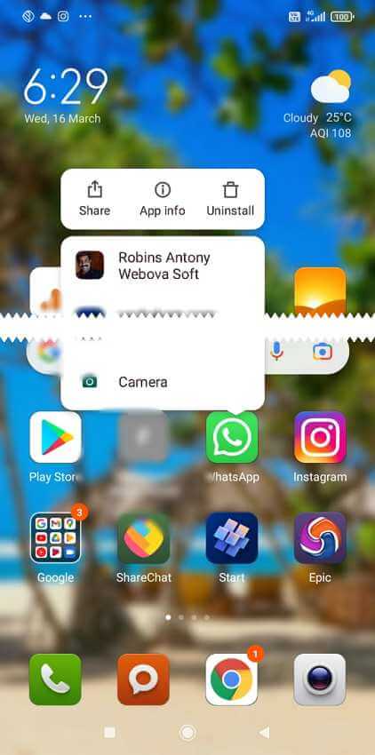 WhatsApp hidden-menu-on-icon