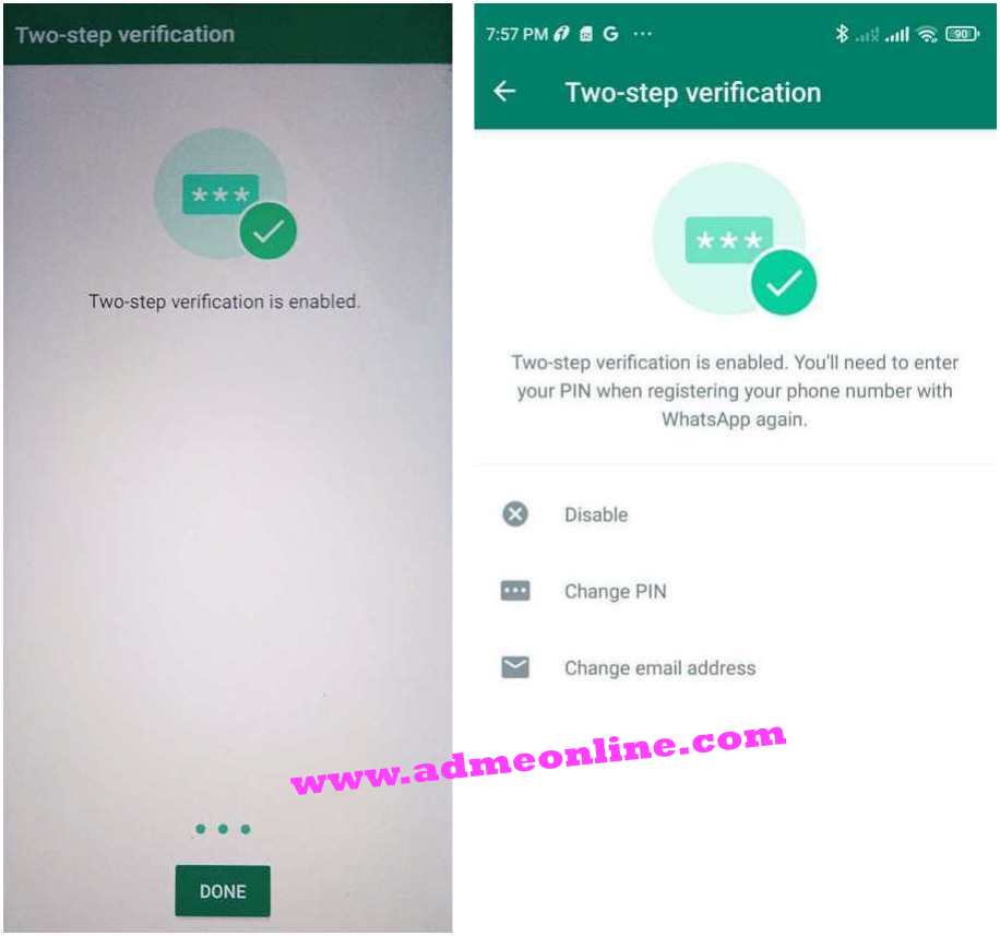 WhatsApp two step verification enabled