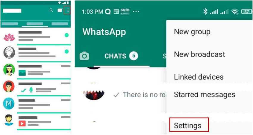 Whatsapp Settings menu