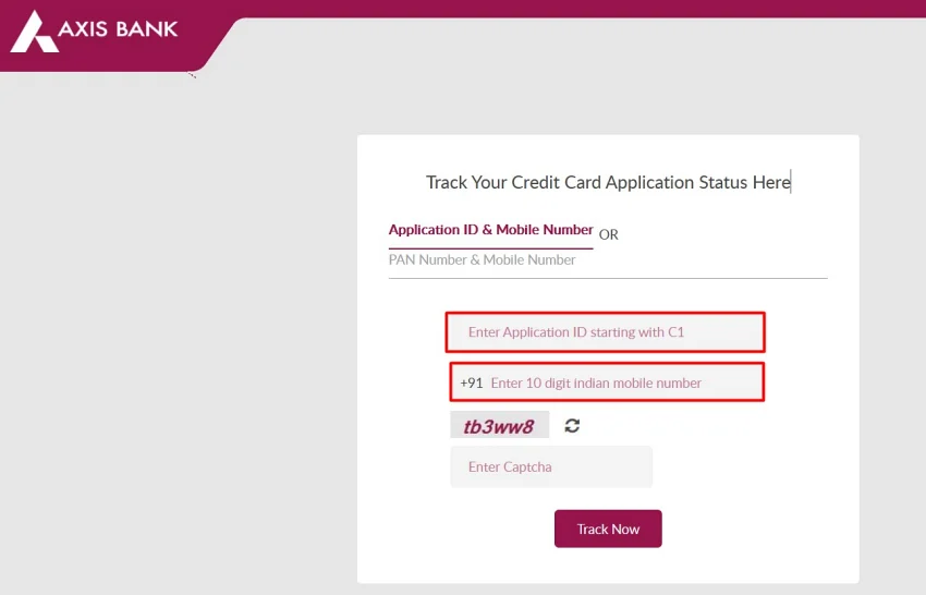 axis bank credit card application status through mobile number