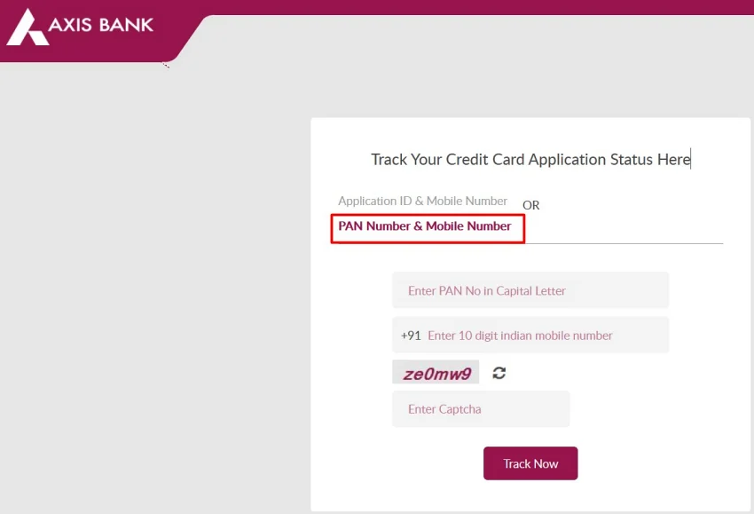 axis bank credit card application status through mobile number