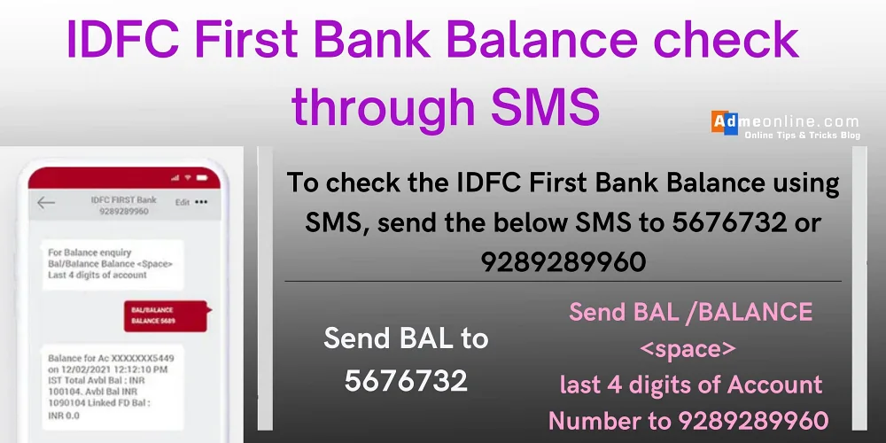  IDFC First Bank Balance through SMS