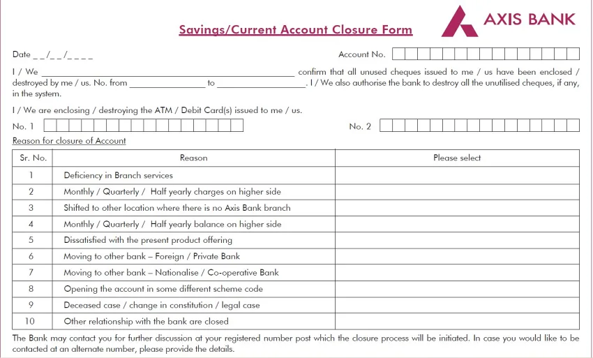 axis bank account closure form