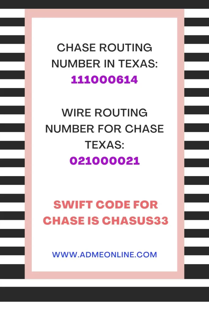 chase routing number for texas