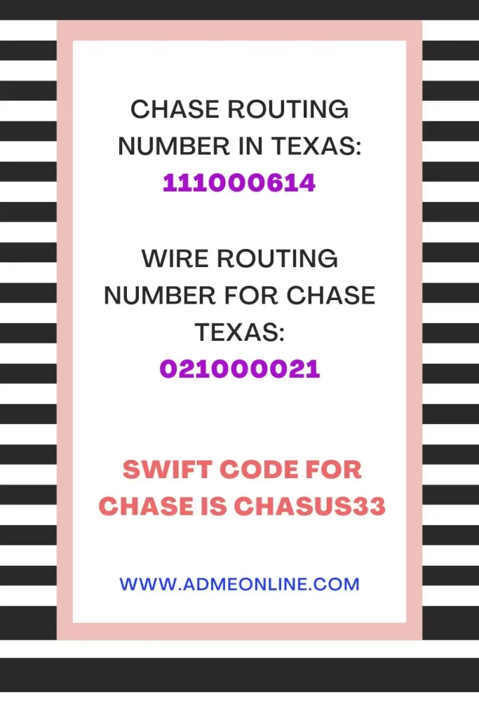 chase routing number for texas