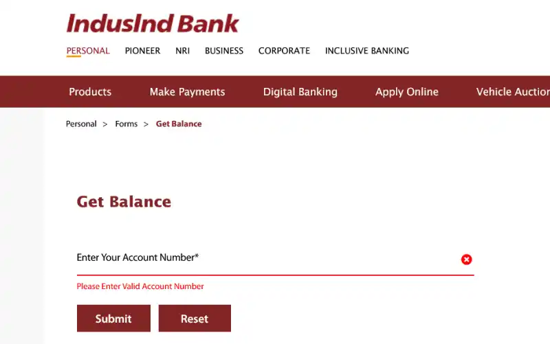  indusind bank balance check online